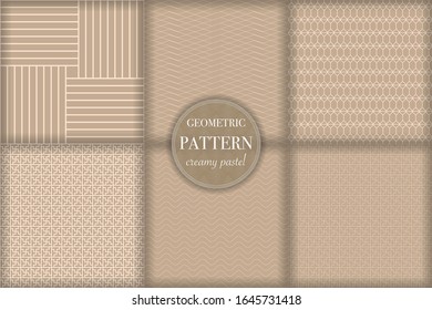 Set of 6 beige luxury geometric pattern background. Abstract line, dot retro style vector illustration for wallpaper, flyer, cover, banner, design template. minimalistic ornament, backdrop