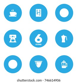 Set Of 6 Beverage Icons Set.Collection Of Mocha, Mug, French Press And Other Elements.