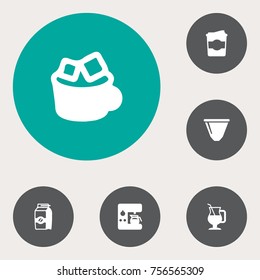 Set Of 6 Beverage Icons Set.Collection Of Plastic Cup, Latte, Seed Pack And Other Elements.