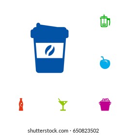 Set Of 6 Beverages Icons Set.Collection Of Pot, Cocktail, Espresso And Other Elements.