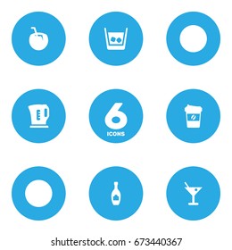 Set Of 6 Beverages Icons Set.Collection Of Martini, Electric Teapot, Alcohol And Other Elements.