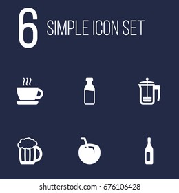 Set Of 6 Beverages Icons Set.Collection Of Pot, Cocktail, Mug And Other Elements.