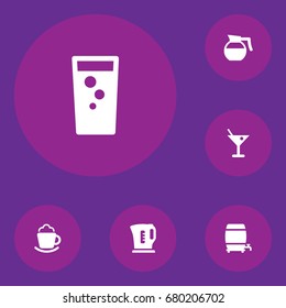 Set Of 6 Beverages Icons Set.Collection Of Soda, Cream, Cask And Other Elements.
