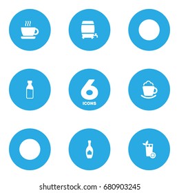 Set Of 6 Beverages Icons Set.Collection Of Cream, Milk Glass, Lemonade And Other Elements.