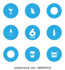 Set Of 6 Beverages Icons Set.Collection Of Cognac, Martini, Espresso And Other Elements.