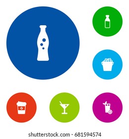 Set Of 6 Beverages Icons Set.Collection Of Fizzy Water, Fridge, Lemonade And Other Elements.