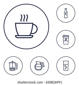 Set Of 6 Beverages Outline Icons Set.Collection Of Soda, Hot Drink, Cappuccino And Other Elements.