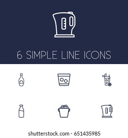 Set Of 6 Beverages Outline Icons Set.Collection Of Ice, Glass, Champagne And Other Elements.