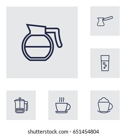 Set Of 6 Beverages Outline Icons Set.Collection Of Pot, Fizzy Water, Coffee And Other Elements.