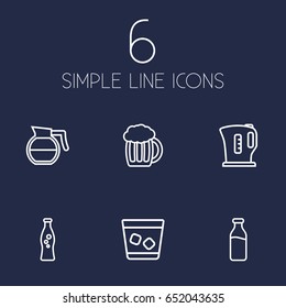 Set Of 6 Beverages Outline Icons Set.Collection Of Beer, Soda, Hotdrink And Other Elements.