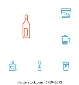 Set Of 6 Beverages Outline Icons Set.Collection Of Bottle, Soda, Mug And Other Elements.