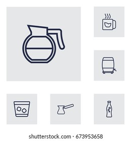 Set Of 6 Beverages Outline Icons Set.Collection Of Soda, Pot, Mug And Other Elements.