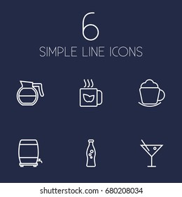 Set Of 6 Beverages Outline Icons Set.Collection Of Coffee, Mug, Wine Cask And Other Elements.