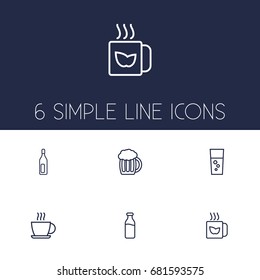 Set Of 6 Beverages Outline Icons Set.Collection Of Hot Drink, Mug, Fizzy Water And Other Elements.