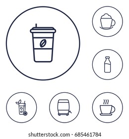 Set Of 6 Beverages Outline Icons Set.Collection Of Dairy, Coffee, Cappuccino And Other Elements.