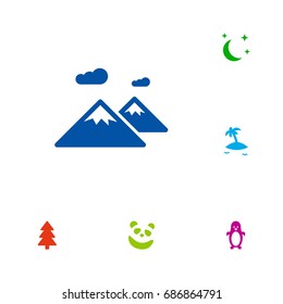 Set Of 6 Bio Icons Set.Collection Of Spruce, Midnight, Bear And Other Elements.