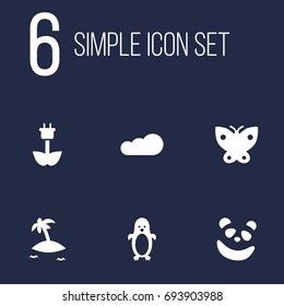 Set Of 6 Bio Icons Set.Collection Of Green Power, Overcast, Moth And Other Elements.