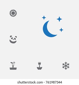 Set Of 6 Bio Icons Set.Collection Of Solar, Flowerpot, Bear And Other Elements.