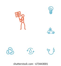 Set Of 6 Bio Outline Icons Set.Collection Of Water, Fuel, Recycling And Other Elements.
