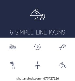 Set Of 6 Bio Outline Icons Set.Collection Of Ecologist, Renewable Energy, Dolphin And Other Elements.