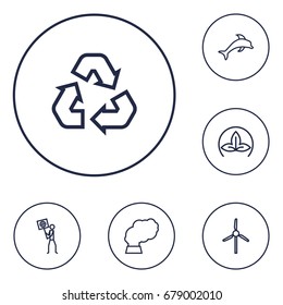 Set Of 6 Bio Outline Icons Set.Collection Of Pollution, Dolphin, Recycling And Other Elements.