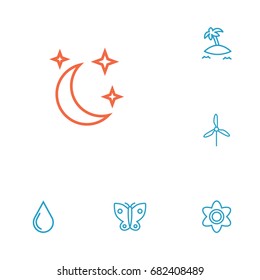 Set Of 6 Bio Outline Icons Set.Collection Of Flower, Electric Mill, Butterfly And Other Elements.