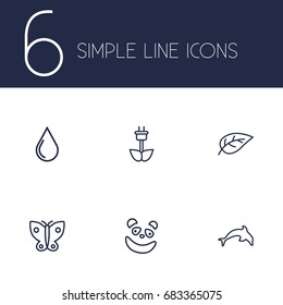 Set Of 6 Bio Outline Icons Set.Collection Of Leaf, Butterfly, Eco Energy And Other Elements.