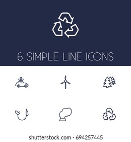 Set Of 6 Bio Outline Icons Set.Collection Of Afforestation, Recycling, Ecol And Other Elements.