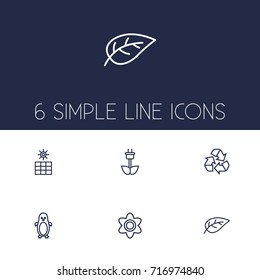Set Of 6 Bio Outline Icons Set.Collection Of Flower, Sun Power, Eco Energy And Other Elements.