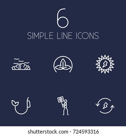 Set Of 6 Bio Outline Icons Set.Collection Of Renewable Energy, Solar, Garbage And Other Elements.