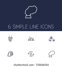 Set Of 6 Bio Outline Icons Set.Collection Of Pollution, Ecol, Water And Other Elements.