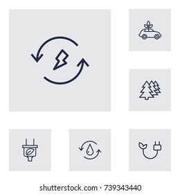 Set Of 6 Bio Outline Icons Set.Collection Of Water, Plug, Ecol And Other Elements.
