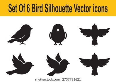 Set of 6 bird silhouette vector icons