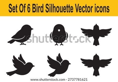 Set of 6 bird silhouette vector icons