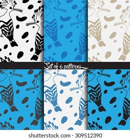 Set of 6 birds seamless pattern. Colorful texture