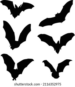 Set of 6 black bat patterns for Halloween
