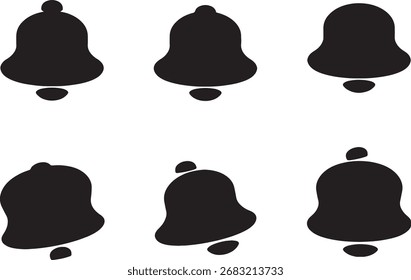 Set von 6 Schwarzen Glockensilhouetten - Vektorsymbole für Benachrichtigungen, Warnungen und Klingeltöne