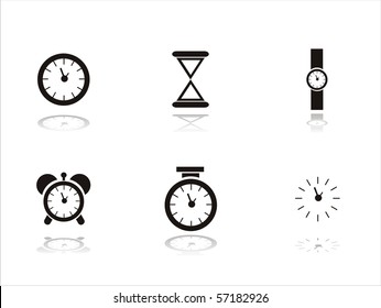 set of 6 black clock icons