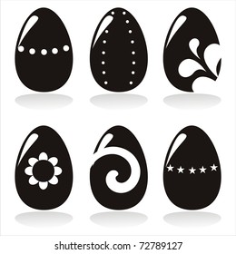 set of 6 black easter eggs icons