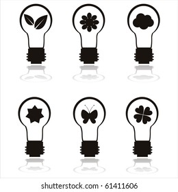 set of 6 black eco lamp icons