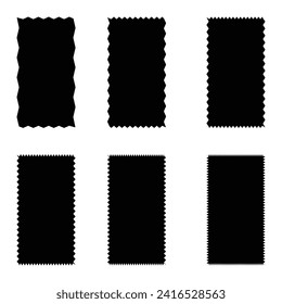 Set of 6 Black Wavy Edge Rectangle Shapes Icon Set. Vector illustration. Eps file 2.