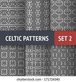 Set of 6 black and white Celtic seamless patterns with samples in swatches