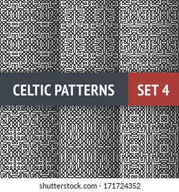 Set of 6 black and white Celtic seamless patterns with samples in swatches
