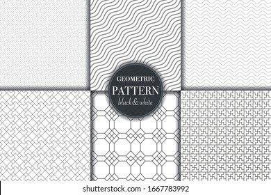 Conjunto de 6 fondo geométrico y abstracto de líneas en blanco y negro. Diferentes texturas creativas para diseño, portada y plantilla