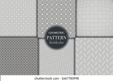 Satz von 6 geometrischen und abstrakten Linien, die schwarz-weiß sind. Verschiedene kreative Texturen für Design, Cover und Vorlage