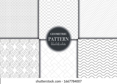 Set of 6 black and white geometric and abstract line pattern background. Different creative texture for design, cover and template