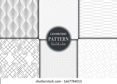 Conjunto de 6 fondo geométrico y abstracto de líneas en blanco y negro. Diferentes texturas creativas para diseño, portada y plantilla