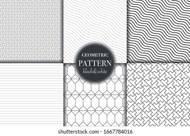 Set of 6 black and white geometric and abstract line pattern background. Different creative texture for design, cover and template