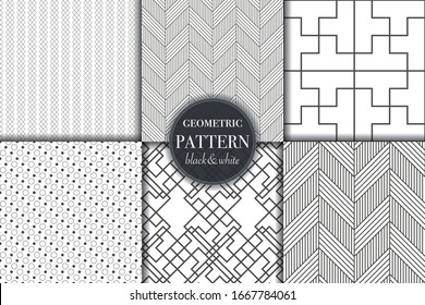 Conjunto de 6 fondo geométrico y abstracto de líneas en blanco y negro. Diferentes texturas creativas para diseño, portada y plantilla