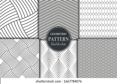 Set of 6 black and white geometric and abstract line pattern background. Different creative texture for design, cover and template